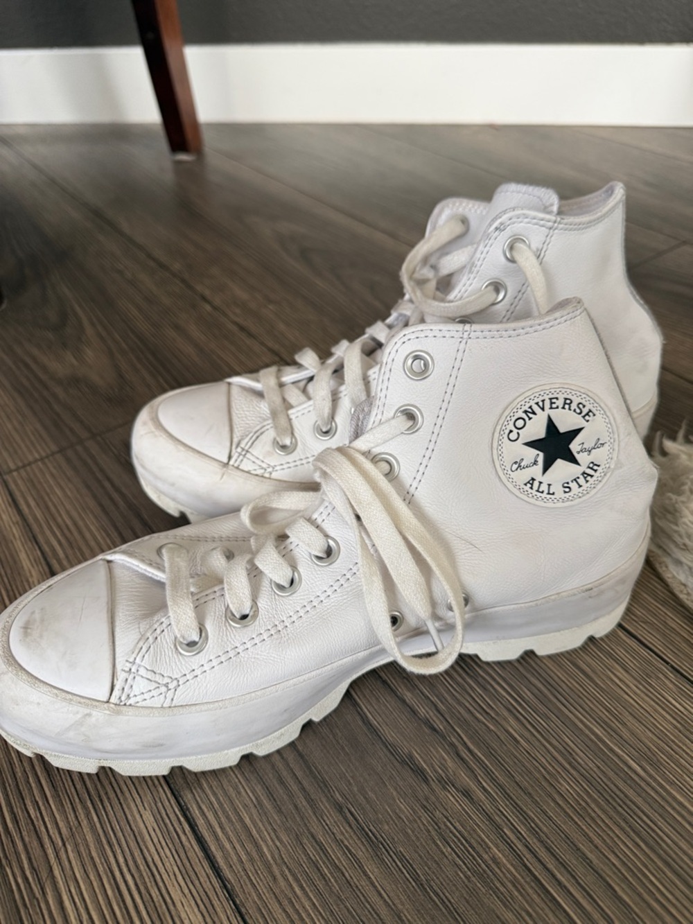 White High-Top Platform Sneakers leather size 8.5 - Picture 6 of 6